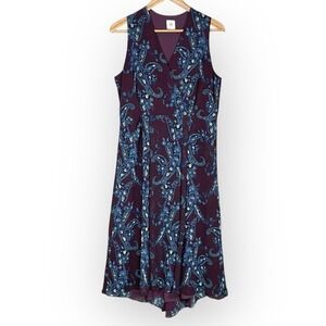 Cabi Plum Paisley Chiffon Pocket Midi Dress Womens 10 Asymmetric Office Spring